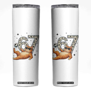 Funny Cat Playing Soccer Skinny Tumbler Six Seven Meme TS12 White Print Your Wear