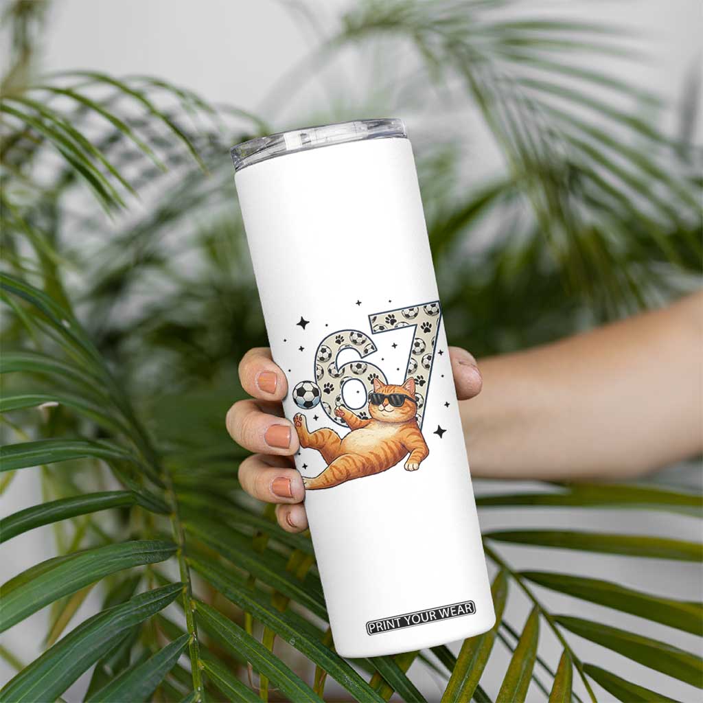 Funny Cat Playing Soccer Skinny Tumbler Six Seven Meme TS12 Print Your Wear