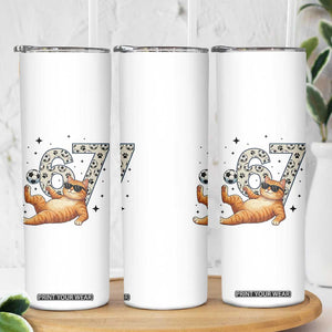 Funny Cat Playing Soccer Skinny Tumbler Six Seven Meme TS12 Print Your Wear