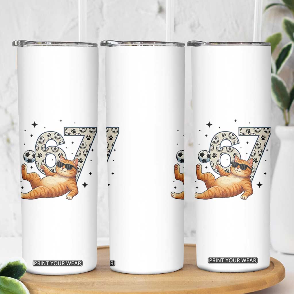 Funny Cat Playing Soccer Skinny Tumbler Six Seven Meme TS12 Print Your Wear
