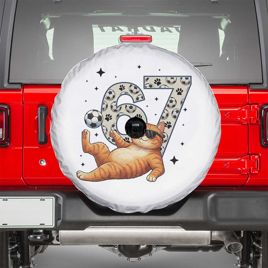 Funny Cat Playing Soccer Spare Tire Cover Six Seven Meme TS12 White Print Your Wear