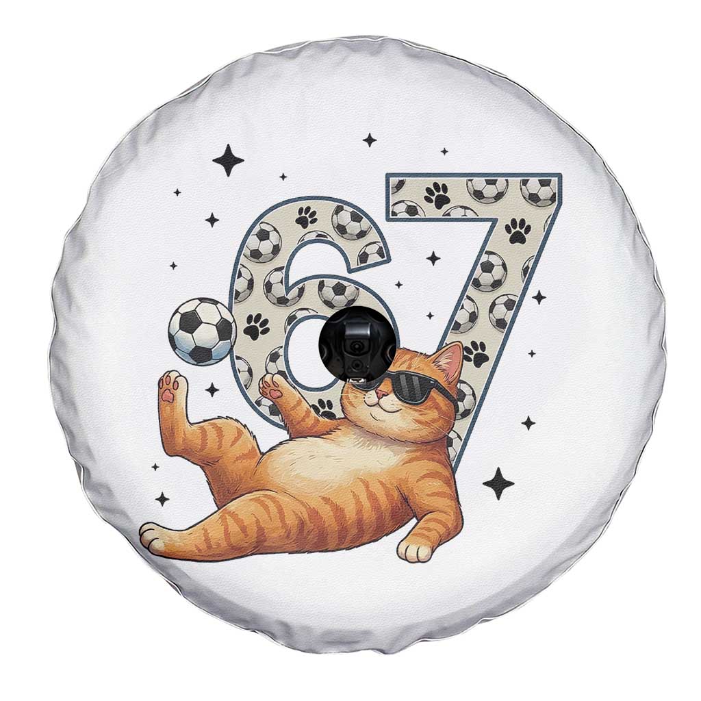 Funny Cat Playing Soccer Spare Tire Cover Six Seven Meme TS12 Print Your Wear