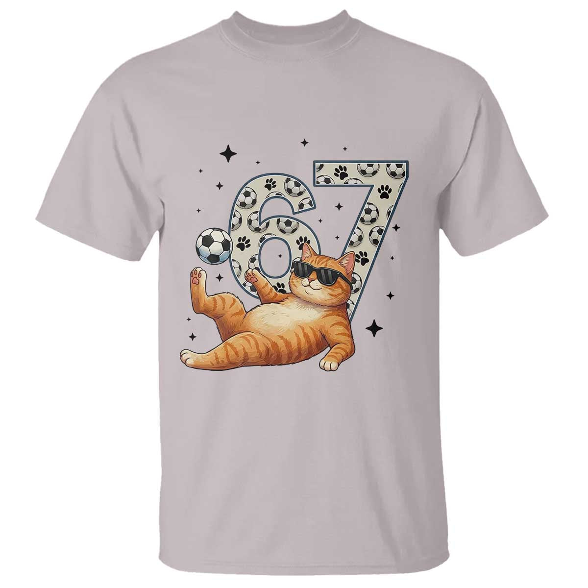 Funny Cat Playing Soccer T Shirt Six Seven Meme TS12 Ice Gray Print Your Wear