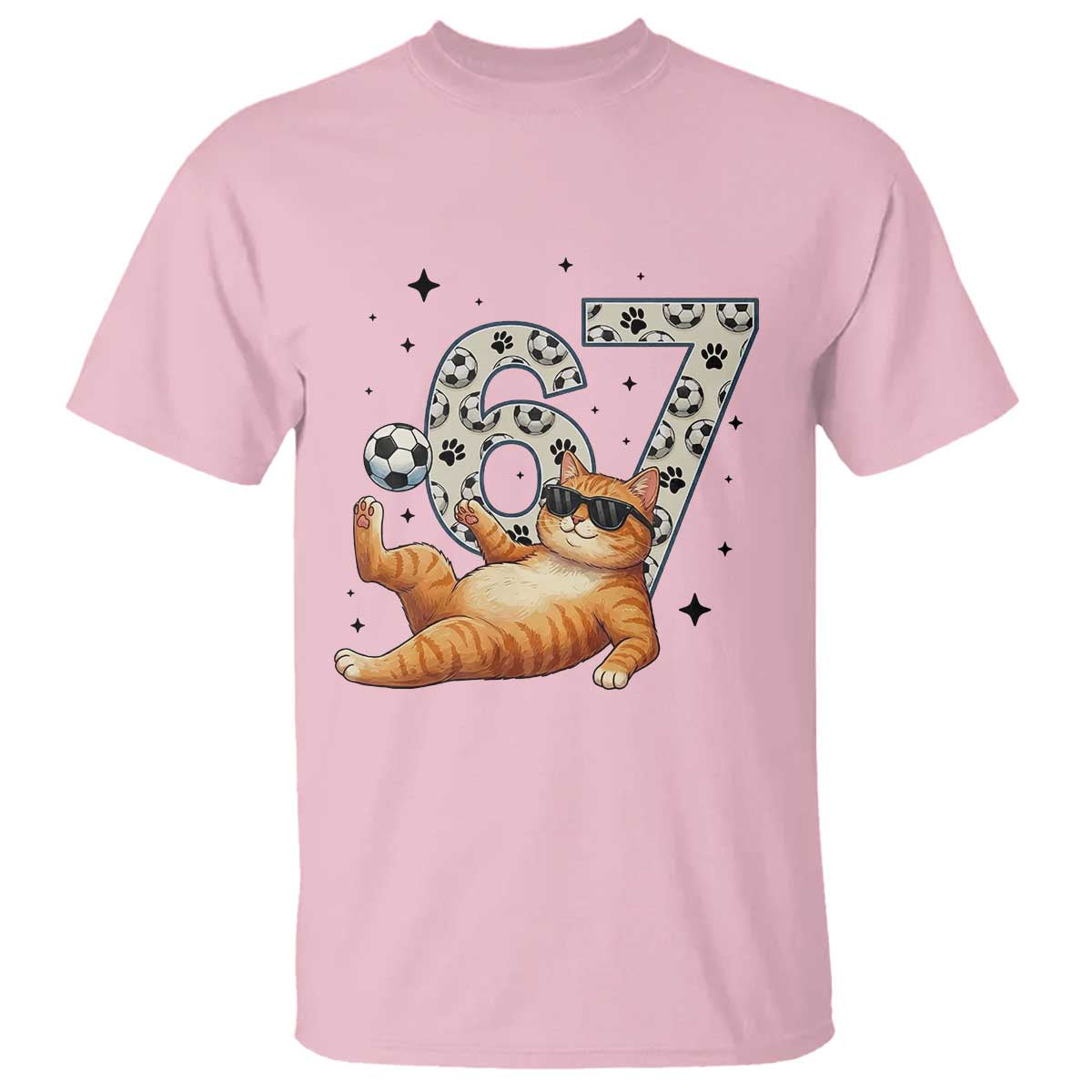 Funny Cat Playing Soccer T Shirt Six Seven Meme TS12 Light Pink Print Your Wear