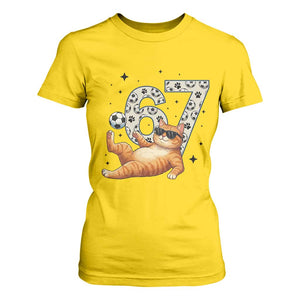 Funny Cat Playing Soccer T Shirt For Women Six Seven Meme TS12 Daisy Print Your Wear