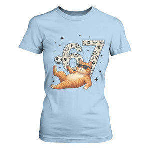Funny Cat Playing Soccer T Shirt For Women Six Seven Meme TS12 Light Blue Print Your Wear