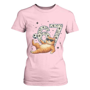 Funny Cat Playing Soccer T Shirt For Women Six Seven Meme TS12 Light Pink Print Your Wear