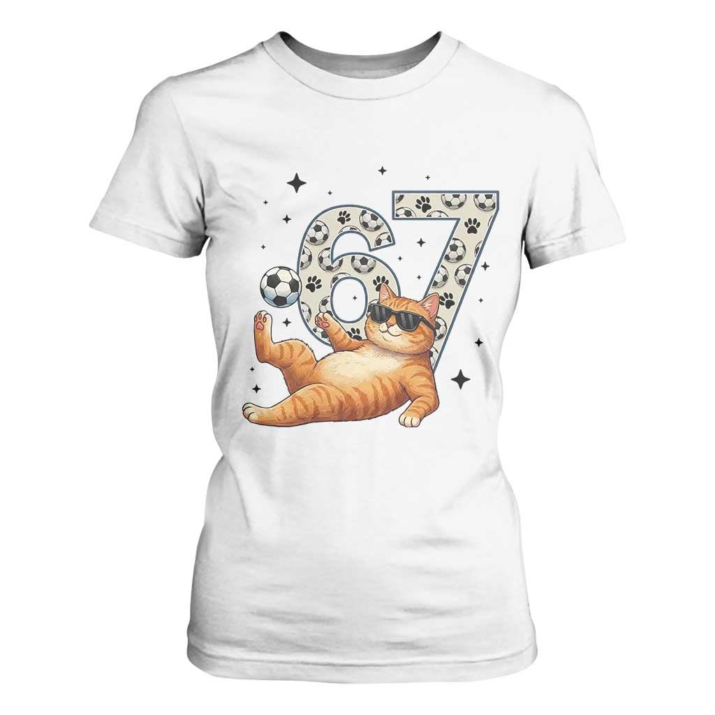Funny Cat Playing Soccer T Shirt For Women Six Seven Meme TS12 White Print Your Wear