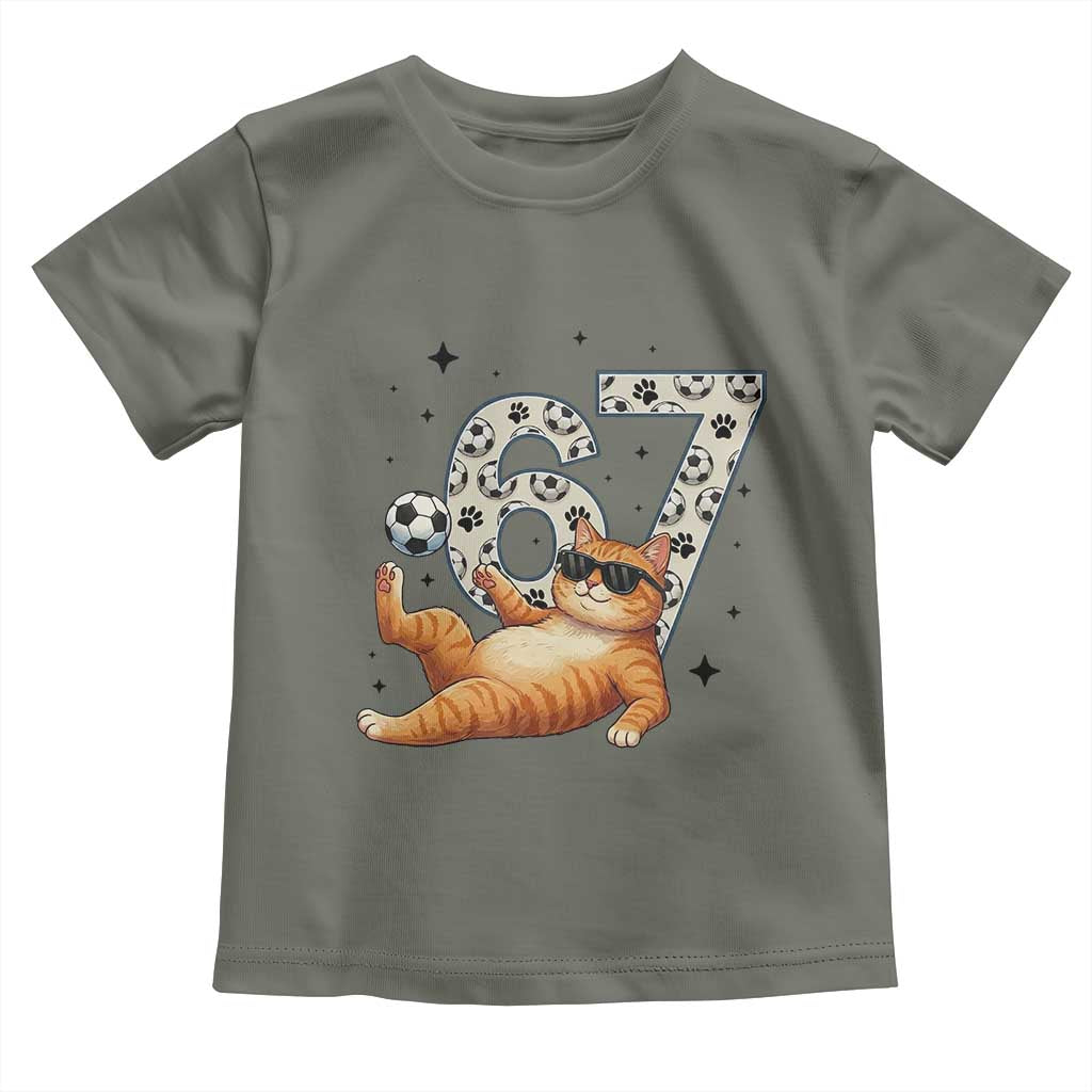 Funny Cat Playing Soccer Toddler T Shirt Six Seven Meme TS12 Military Green Print Your Wear