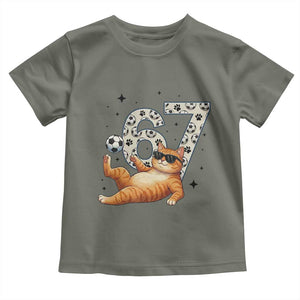 Funny Cat Playing Soccer Toddler T Shirt Six Seven Meme TS12 Military Green Print Your Wear