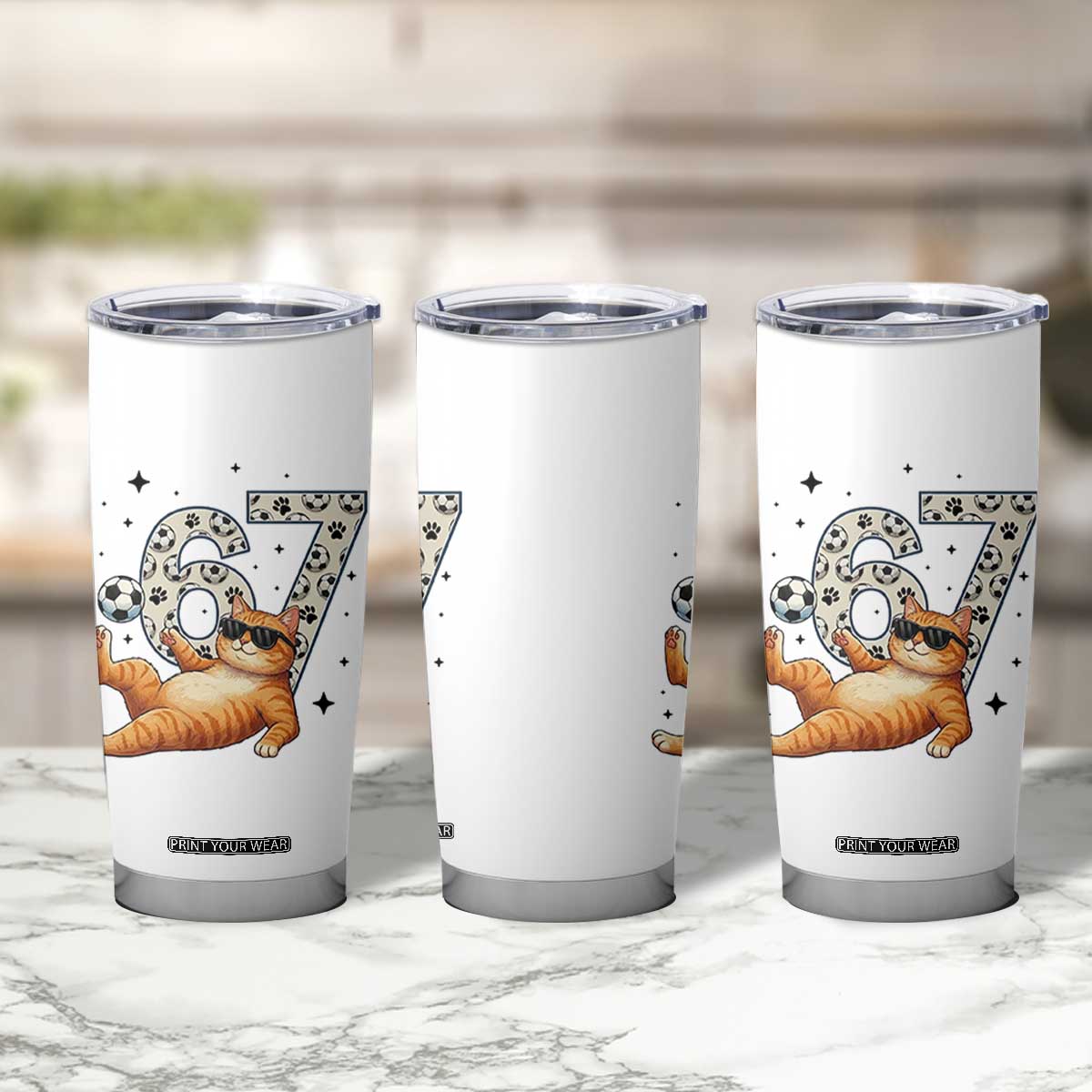 Funny Cat Playing Soccer Tumbler Cup Six Seven Meme TS12 Print Your Wear