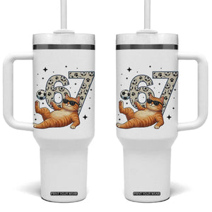 Funny Cat Playing Soccer Tumbler With Handle Six Seven Meme TS12 One Size: 40 oz White Print Your Wear