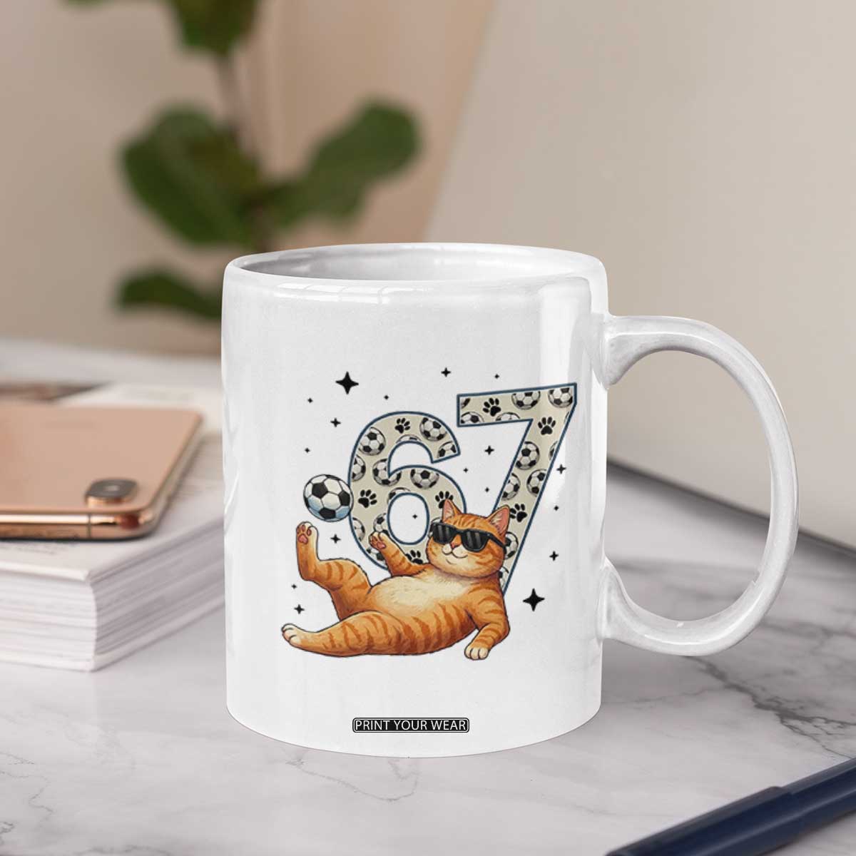 Funny Cat Playing Soccer Coffee Mug Six Seven Meme TS12 Print Your Wear