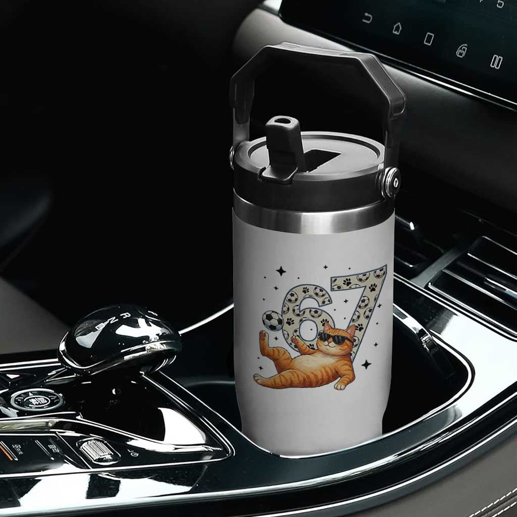 Funny Cat Playing Soccer Flip Straw Tumbler Six Seven Meme TS12 Print Your Wear
