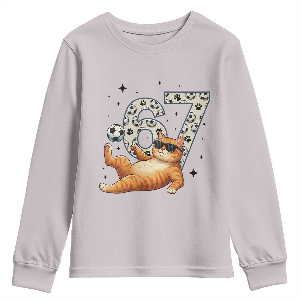 Funny Cat Playing Soccer Youth Sweatshirt Six Seven Meme TS12 Ice Gray Print Your Wear