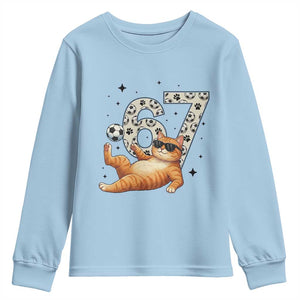 Funny Cat Playing Soccer Youth Sweatshirt Six Seven Meme TS12 Light Blue Print Your Wear