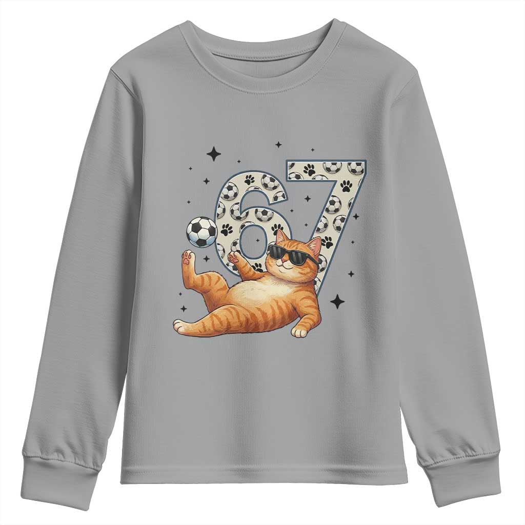 Funny Cat Playing Soccer Youth Sweatshirt Six Seven Meme TS12 Sport Gray Print Your Wear