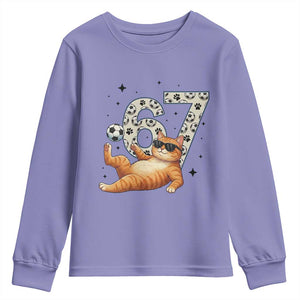 Funny Cat Playing Soccer Youth Sweatshirt Six Seven Meme TS12 Violet Print Your Wear