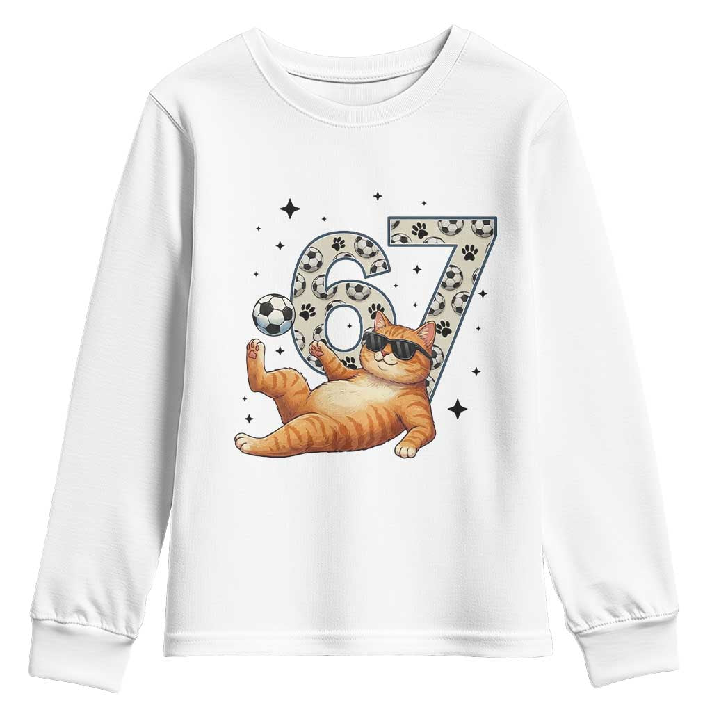 Funny Cat Playing Soccer Youth Sweatshirt Six Seven Meme TS12 White Print Your Wear