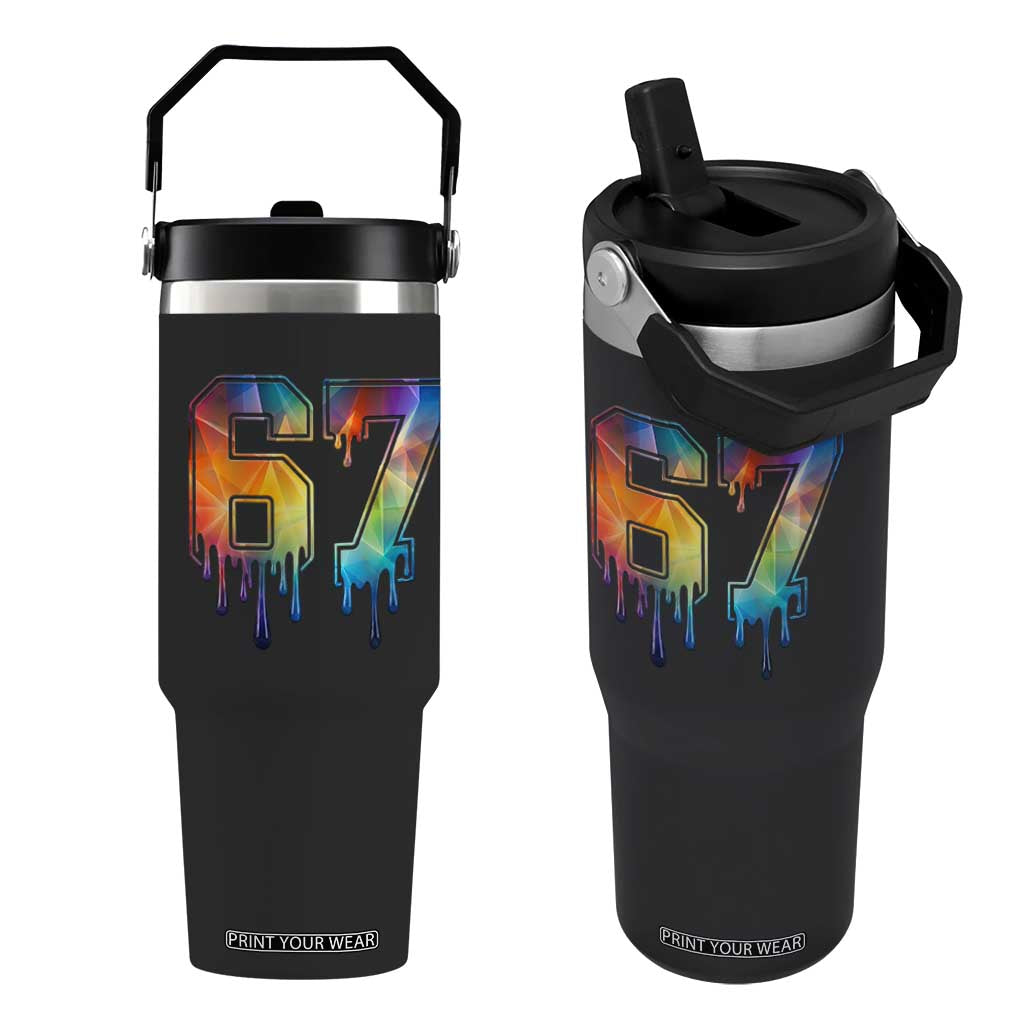 Funny Six Seven Prism Effect Printed Meme Flip Straw Tumbler TS12 One Size: 30 oz Black Print Your Wear