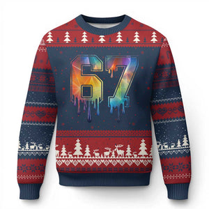 Funny Six Seven Prism Effect Printed Meme Ugly Christmas Sweater TS12 Navy Red Print Your Wear