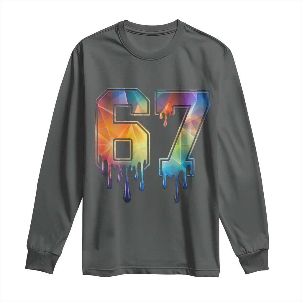 Funny Six Seven Prism Effect Printed Meme Long Sleeve Shirt TS12 Dark Heather Print Your Wear