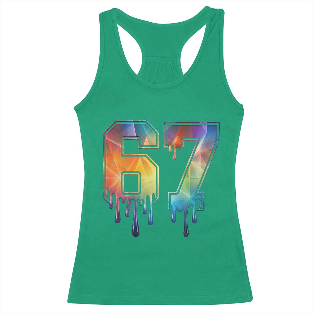 Funny Six Seven Prism Effect Printed Meme Racerback Tank Top TS12 Irish Green Print Your Wear