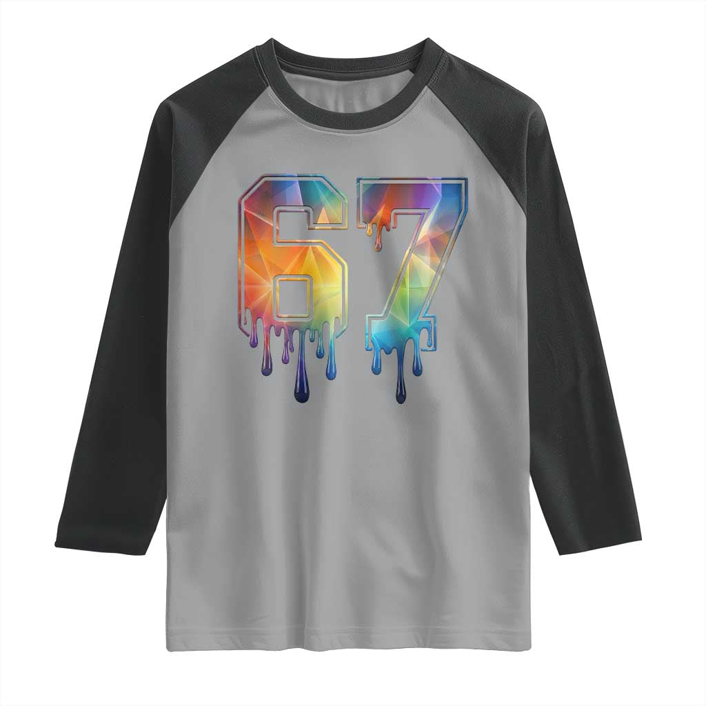 Funny Six Seven Prism Effect Printed Meme Raglan Shirt TS12 Sport Gray Black Print Your Wear