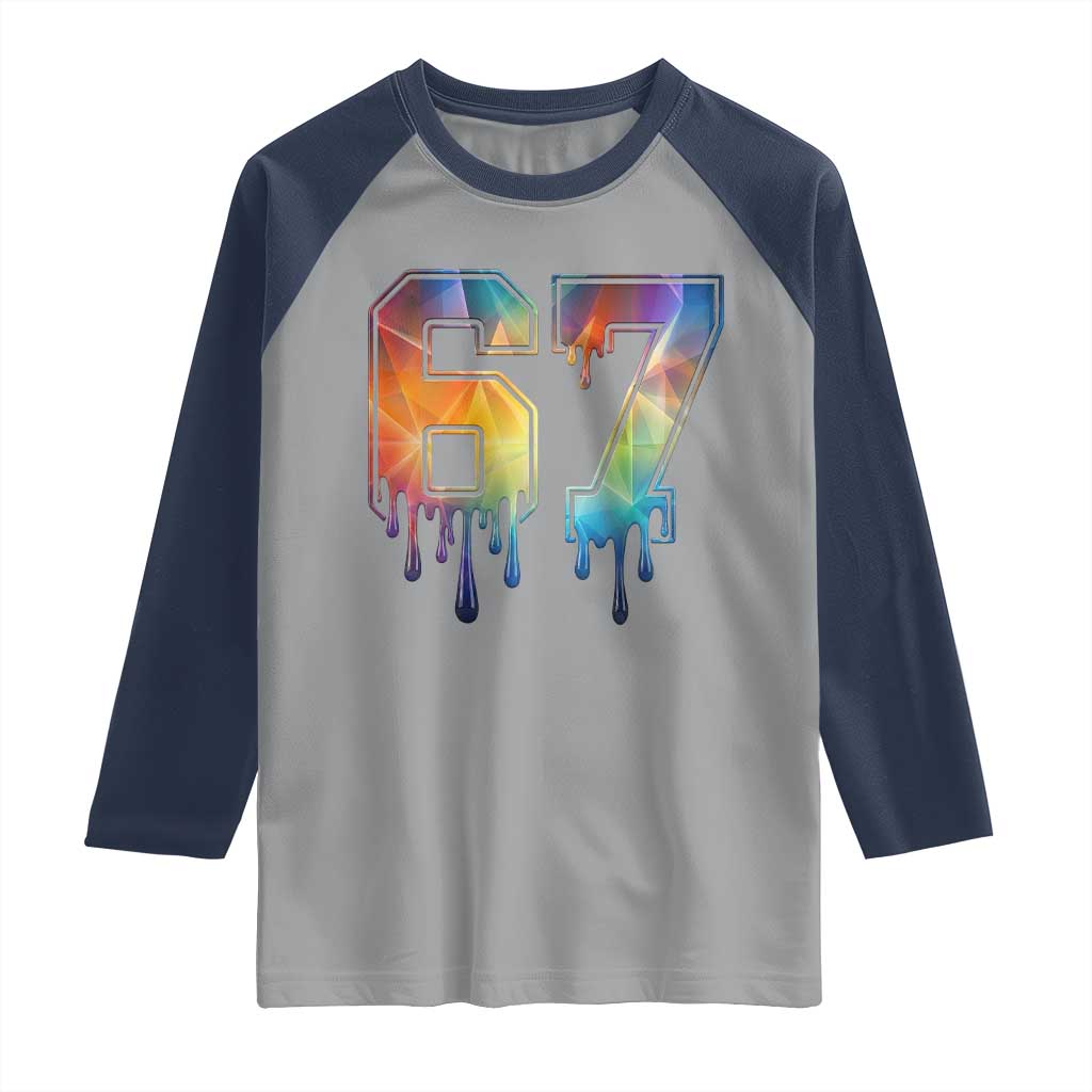 Funny Six Seven Prism Effect Printed Meme Raglan Shirt TS12 Sport Gray Navy Print Your Wear