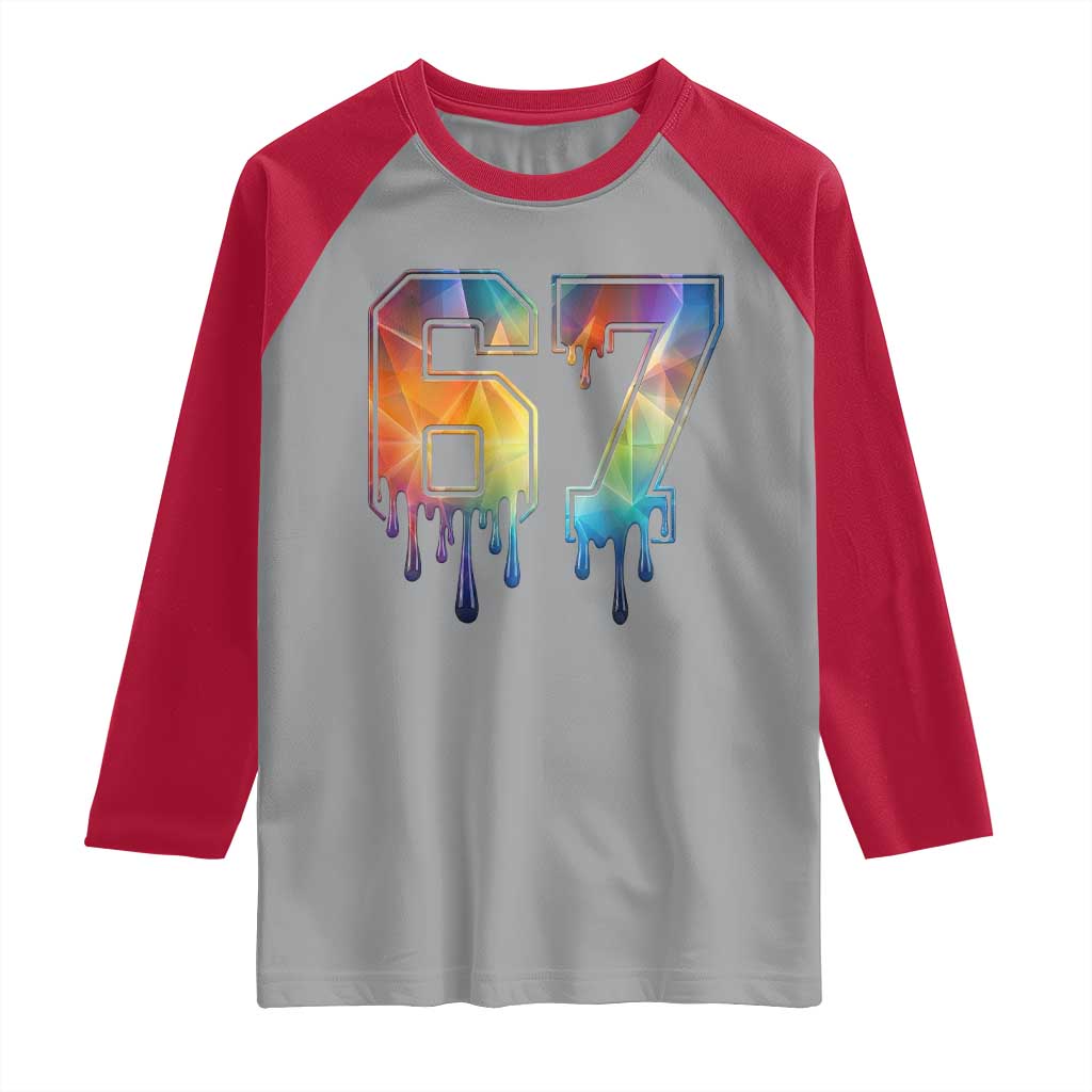 Funny Six Seven Prism Effect Printed Meme Raglan Shirt TS12 Sport Gray Red Print Your Wear