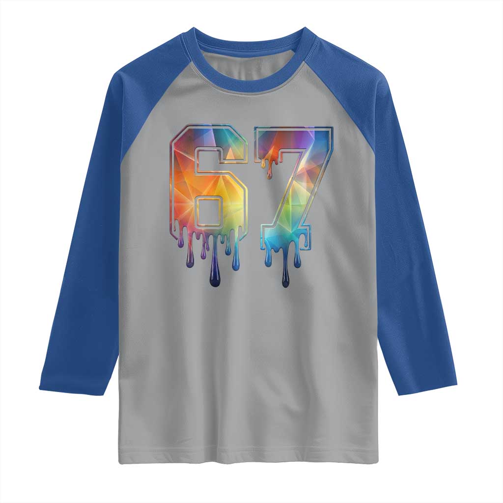 Funny Six Seven Prism Effect Printed Meme Raglan Shirt TS12 Sport Gray Royal Print Your Wear