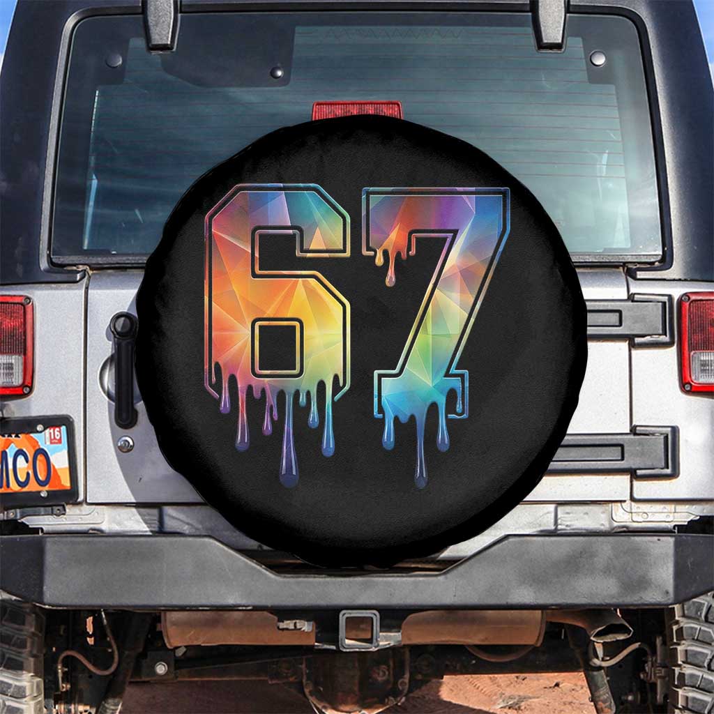 Funny Six Seven Prism Effect Printed Meme Spare Tire Cover TS12 No hole Black Print Your Wear