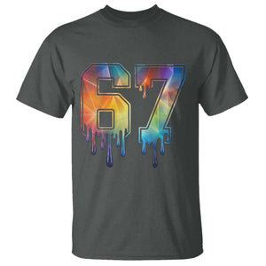 Funny Six Seven Prism Effect Printed Meme T Shirt TS12 Dark Heather Print Your Wear