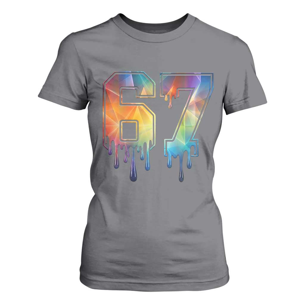 Funny Six Seven Prism Effect Printed Meme T Shirt For Women TS12 Charcoal Print Your Wear