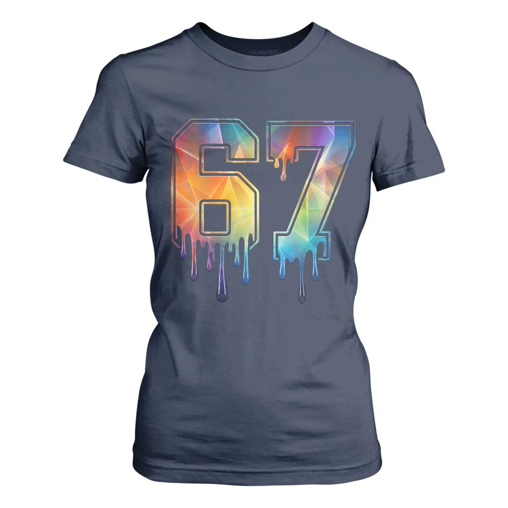 Funny Six Seven Prism Effect Printed Meme T Shirt For Women TS12 Navy Print Your Wear