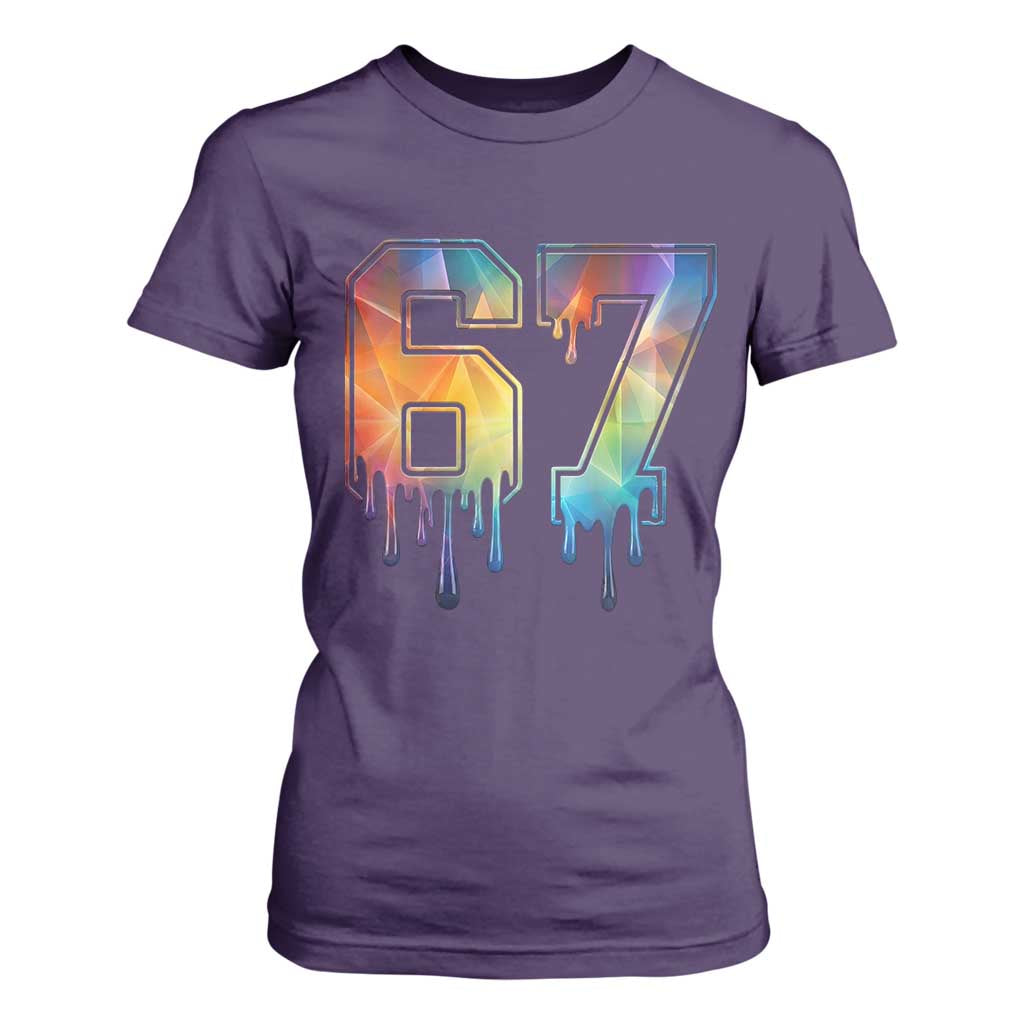 Funny Six Seven Prism Effect Printed Meme T Shirt For Women TS12 Purple Print Your Wear