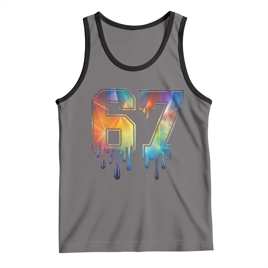 Funny Six Seven Prism Effect Printed Meme Tank Top TS12 Deep Heather Black Print Your Wear