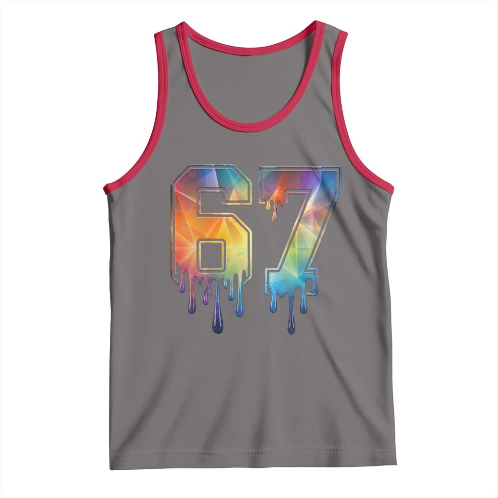Funny Six Seven Prism Effect Printed Meme Tank Top TS12 Deep Heather Red Print Your Wear