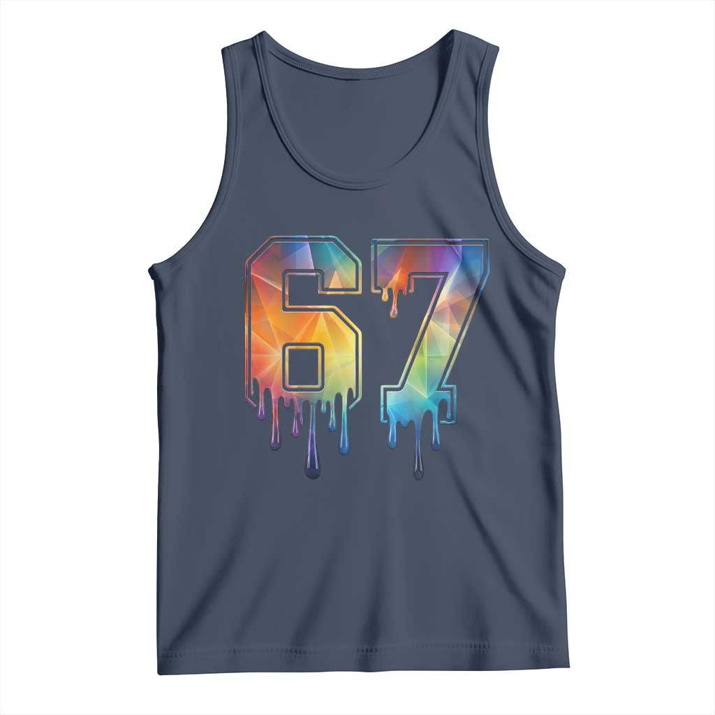 Funny Six Seven Prism Effect Printed Meme Tank Top TS12 Navy Print Your Wear
