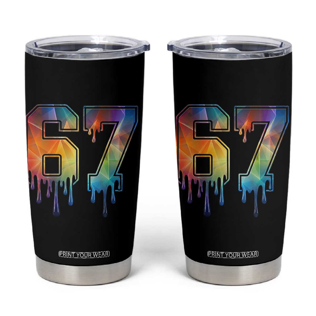Funny Six Seven Prism Effect Printed Meme Tumbler Cup TS12 Black Print Your Wear