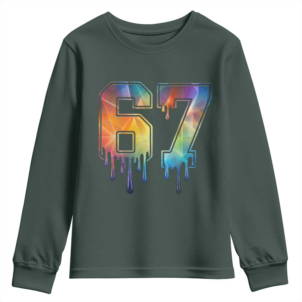 Funny Six Seven Prism Effect Printed Meme Youth Sweatshirt TS12 Dark Forest Green Print Your Wear
