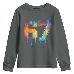 Funny Six Seven Prism Effect Printed Meme Youth Sweatshirt TS12 Dark Heather Print Your Wear