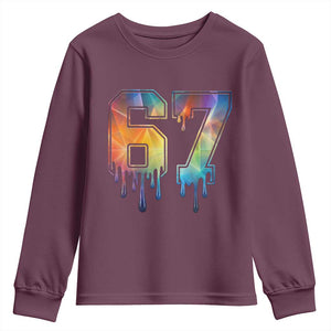 Funny Six Seven Prism Effect Printed Meme Youth Sweatshirt TS12 Maroon Print Your Wear