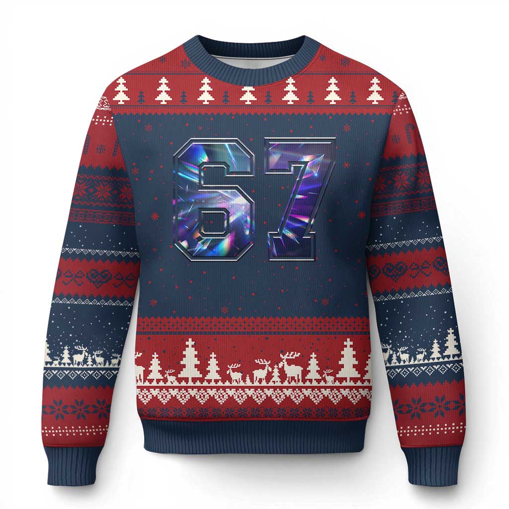 Prism Rainbow Effect Printed Ugly Christmas Sweater Six Seven 67 Meme TS12 Navy Red Print Your Wear