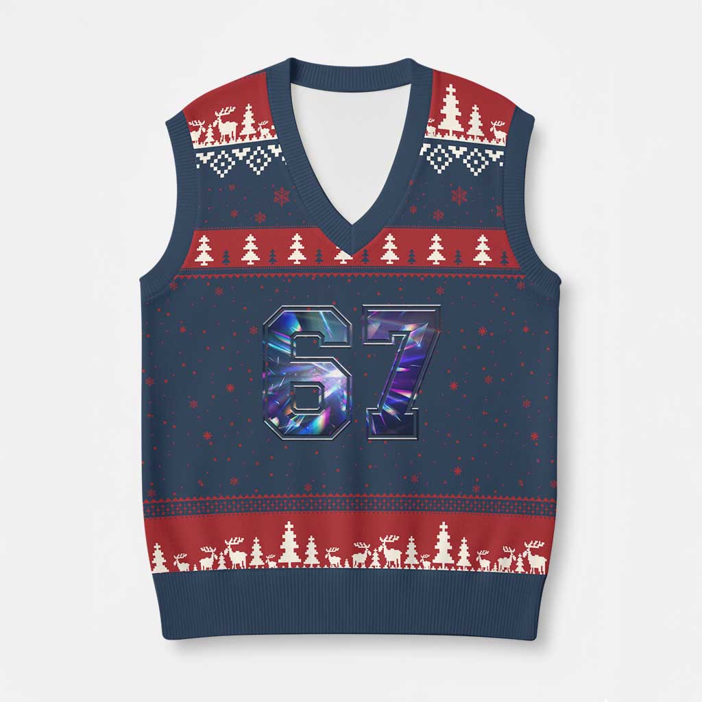 Prism Rainbow Effect Printed V-Neck Knit Sweater Vest Six Seven 67 Meme TS12 Navy Red Print Your Wear