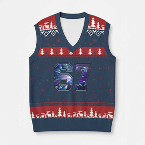 Prism Rainbow Effect Printed V-Neck Knit Sweater Vest Six Seven 67 Meme TS12 Navy Red Print Your Wear