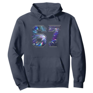 Prism Rainbow Effect Printed Hoodie Six Seven 67 Meme TS12 Navy Print Your Wear