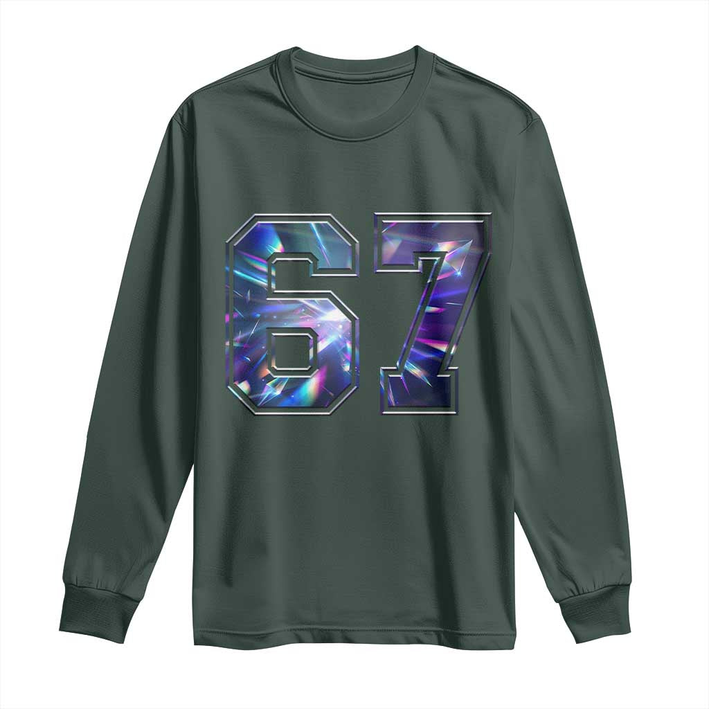 Prism Rainbow Effect Printed Long Sleeve Shirt Six Seven 67 Meme TS12 Dark Forest Green Print Your Wear