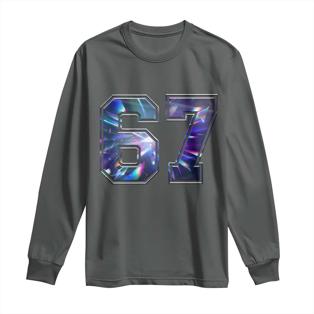 Prism Rainbow Effect Printed Long Sleeve Shirt Six Seven 67 Meme TS12 Dark Heather Print Your Wear