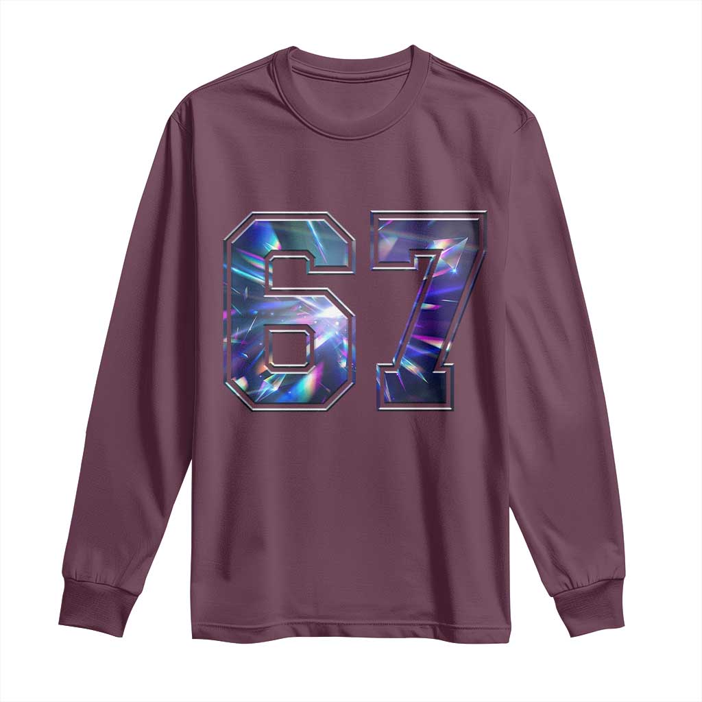 Prism Rainbow Effect Printed Long Sleeve Shirt Six Seven 67 Meme TS12 Maroon Print Your Wear